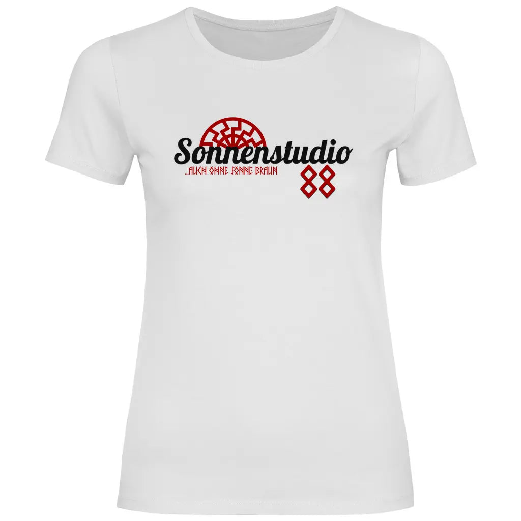 Schwarze Sonne T-Shirt 'Sonnenstudio 88' Damen