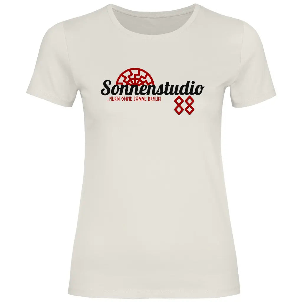 Schwarze Sonne T-Shirt 'Sonnenstudio 88' Damen