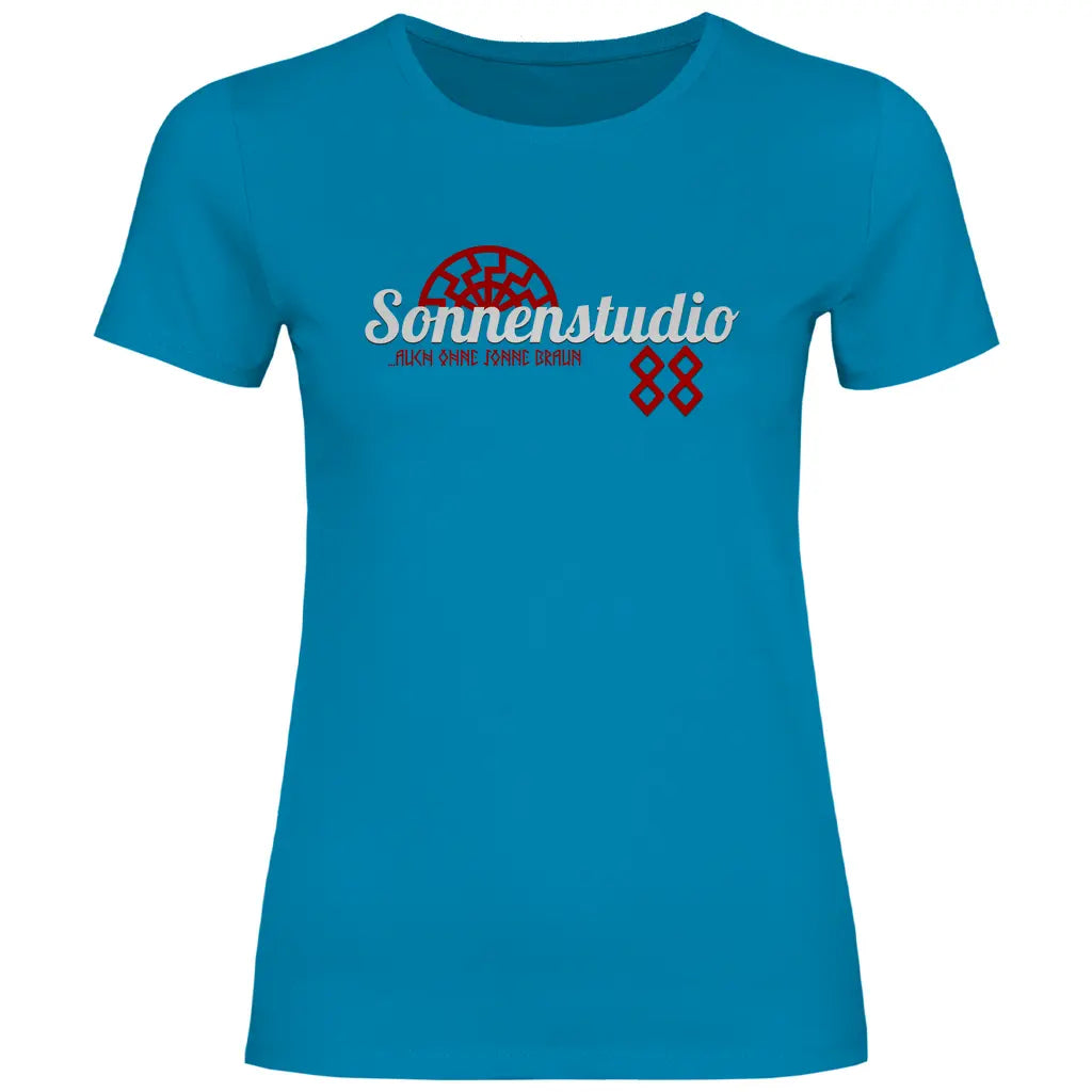 Schwarze Sonne T-Shirt 'Sonnenstudio 88' Damen