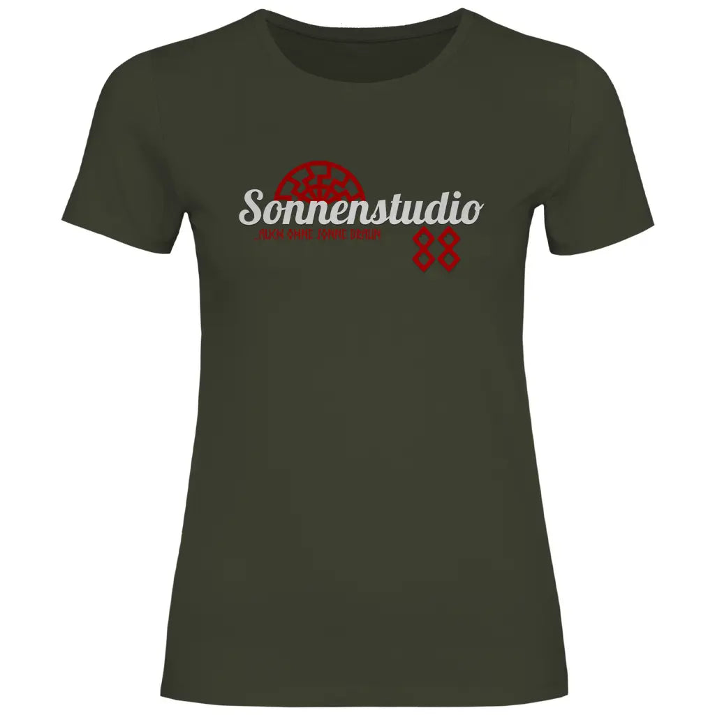 Schwarze Sonne T-Shirt 'Sonnenstudio 88' Damen