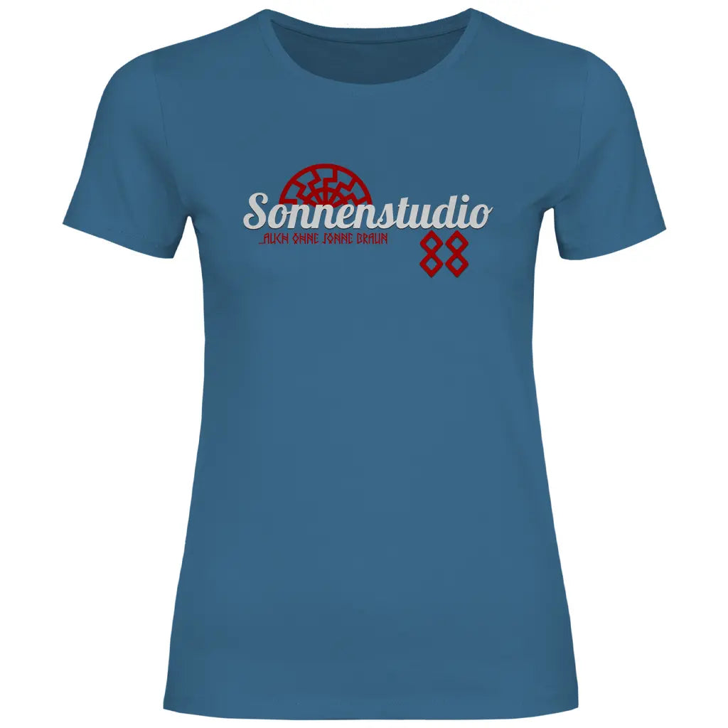 Schwarze Sonne T-Shirt 'Sonnenstudio 88' Damen