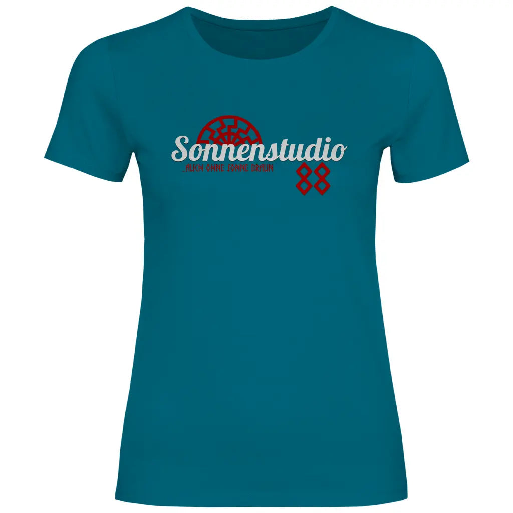 Schwarze Sonne T-Shirt 'Sonnenstudio 88' Damen