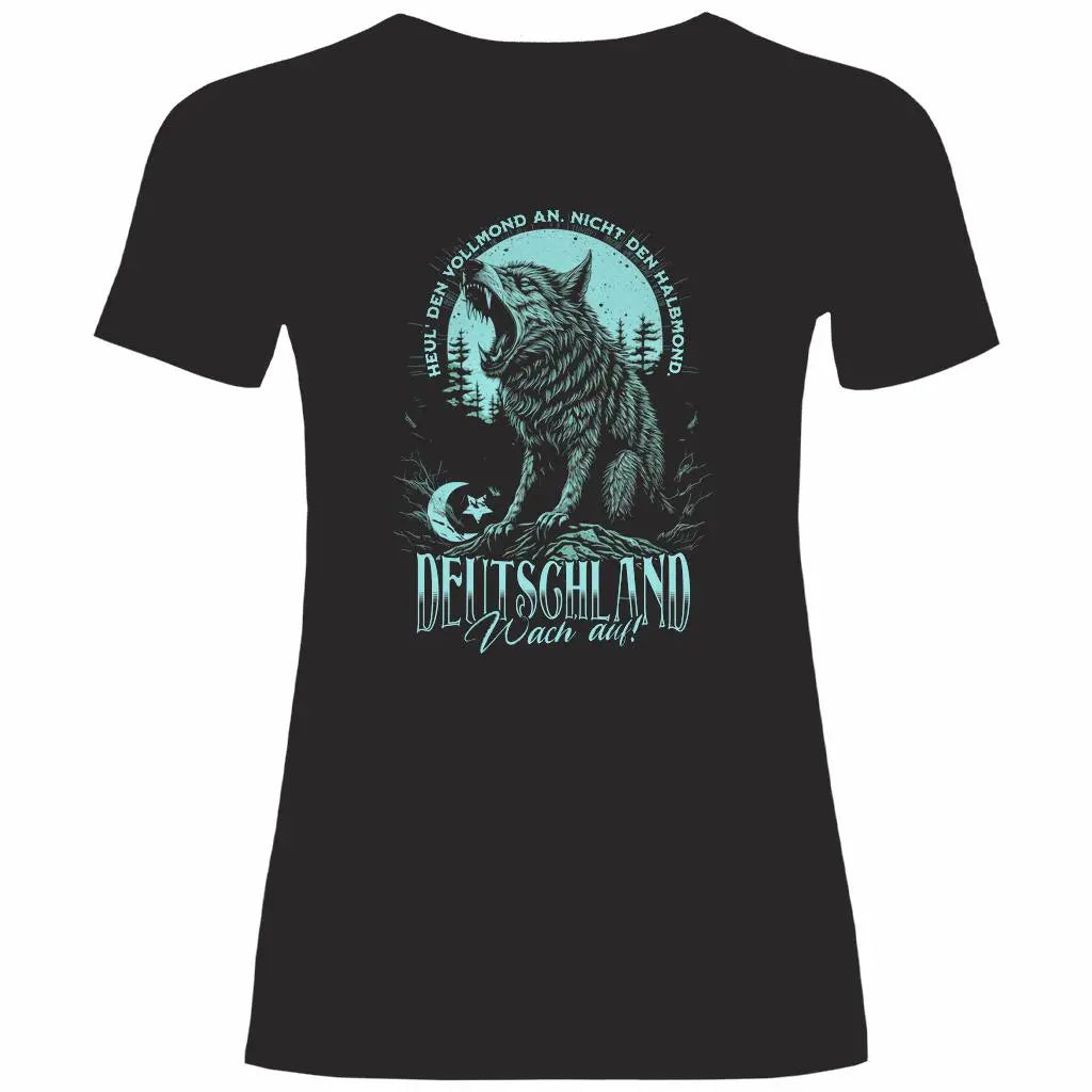 Wolf T-Shirt 'Deutschland Wach Auf' Damen PatriotenPrint