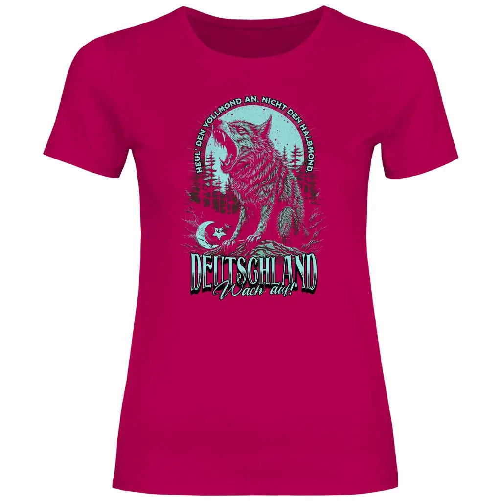 Wolf T-Shirt 'Deutschland Wach Auf' Damen PatriotenPrint