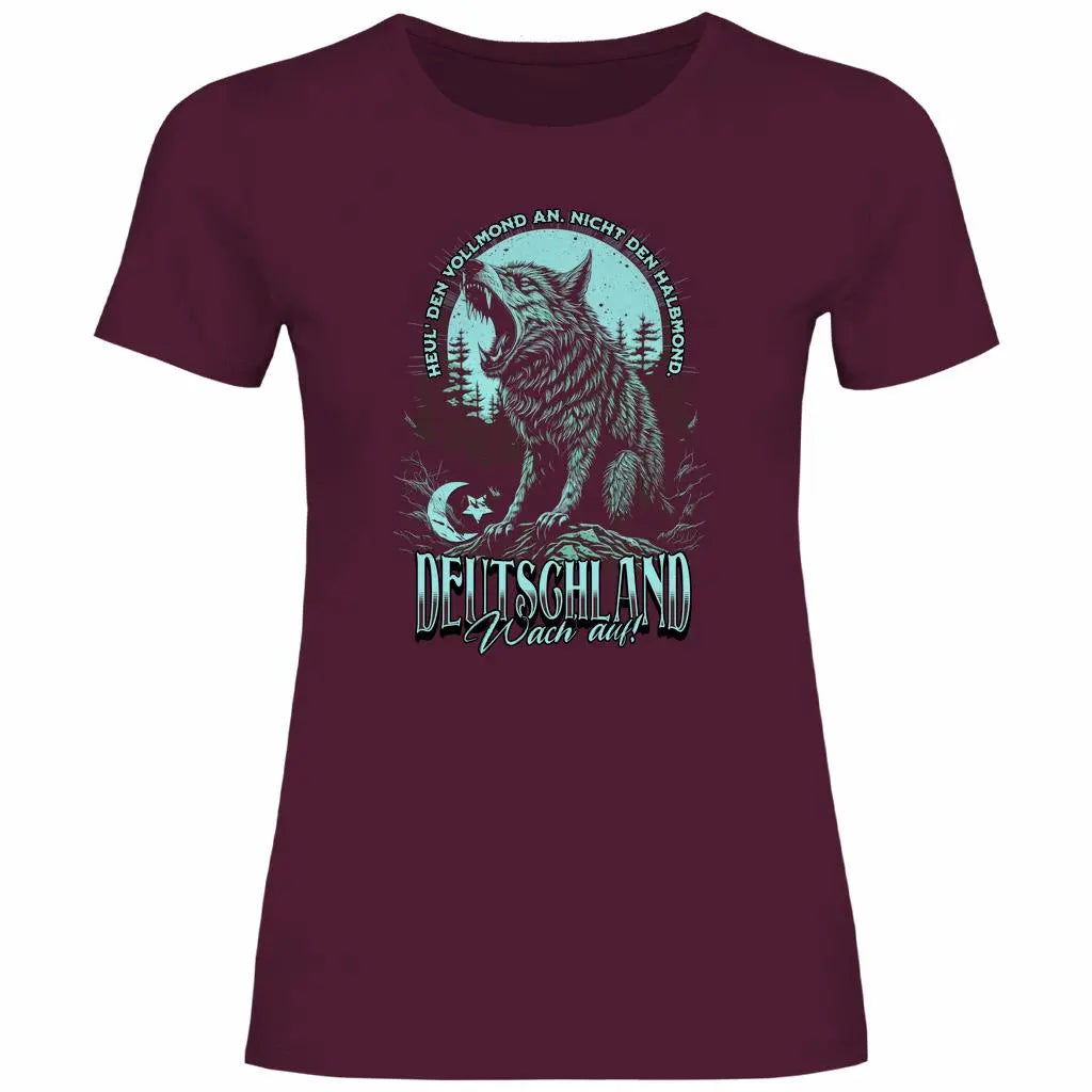 Wolf T-Shirt 'Deutschland Wach Auf' Damen PatriotenPrint