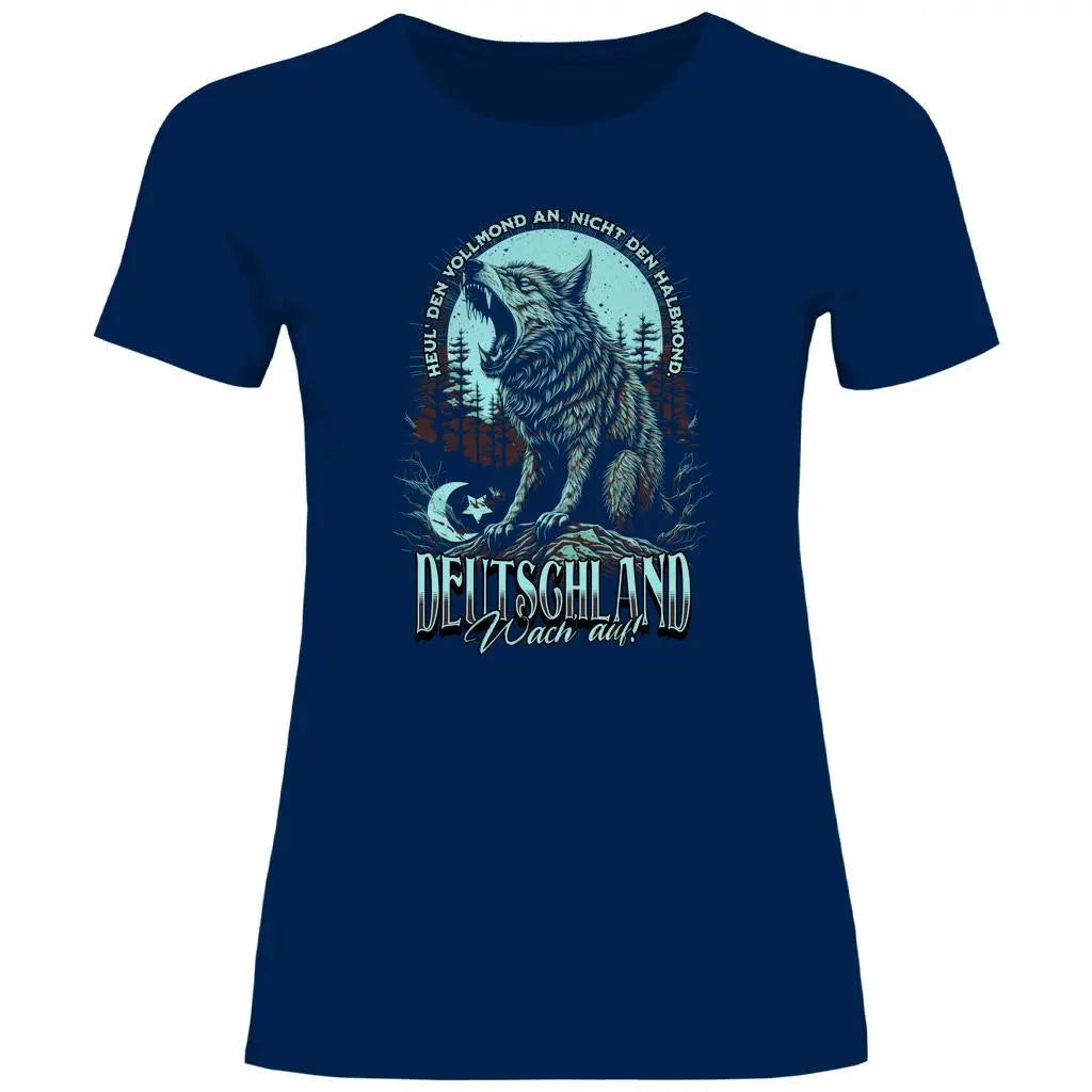 Wolf T-Shirt 'Deutschland Wach Auf' Damen PatriotenPrint