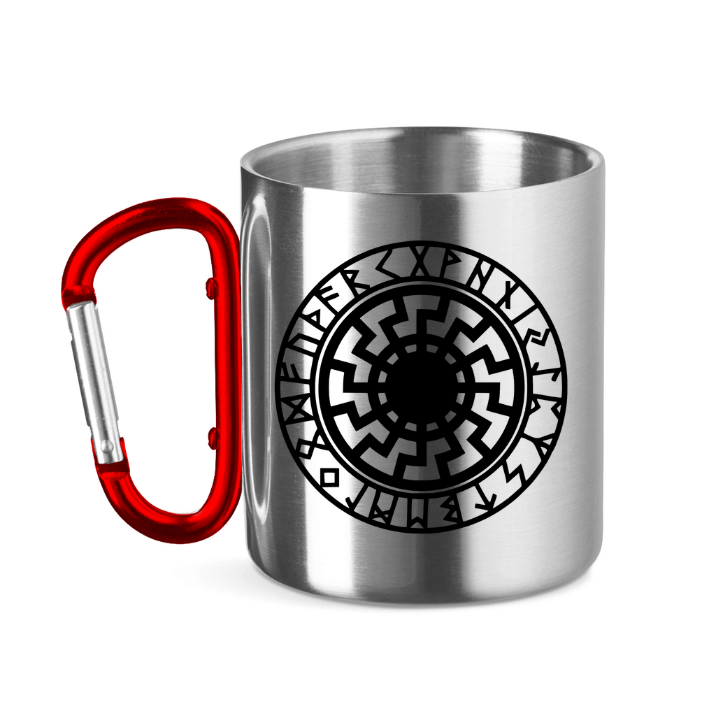 Schwarze Sonne Edelstahltasse mit Karabiner - PatriotenPrint