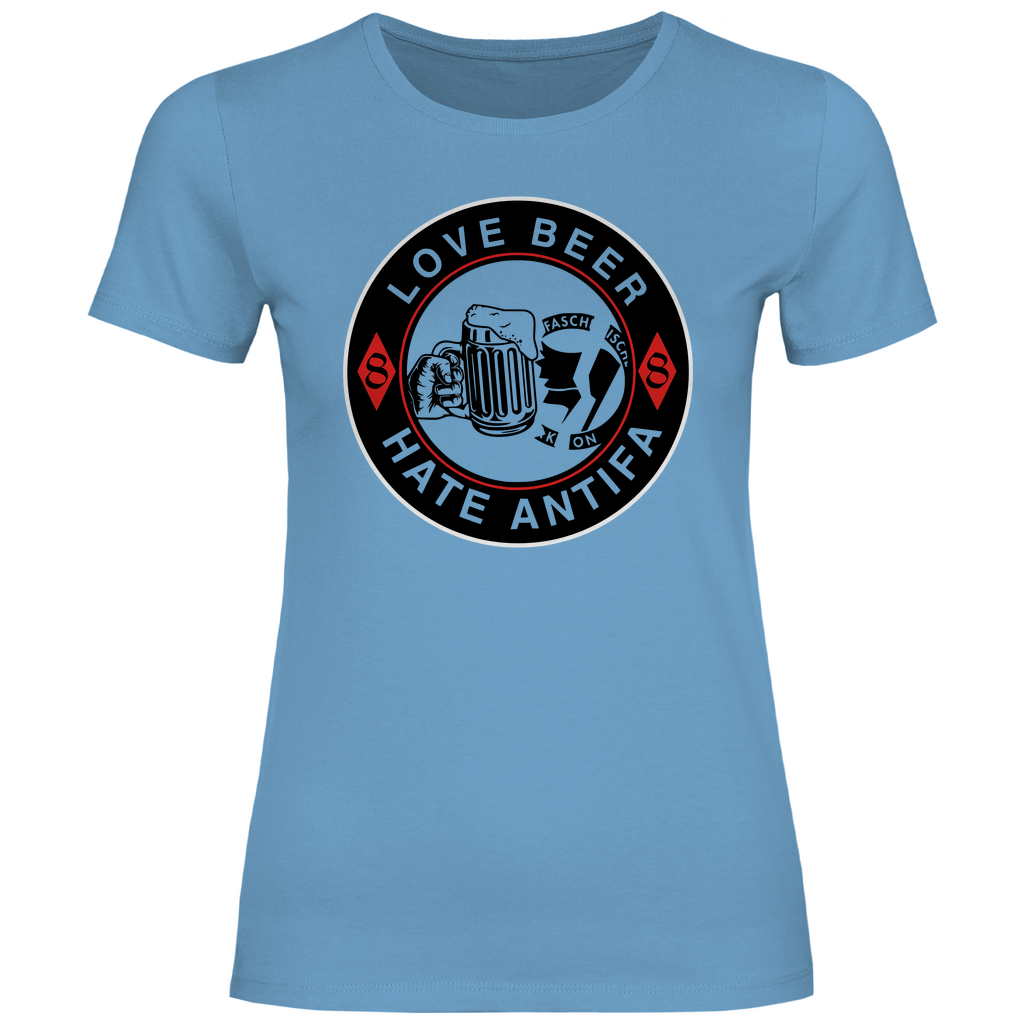 Anti Antifa T-Shirt 'Love Beer Hate Antifa' Damen