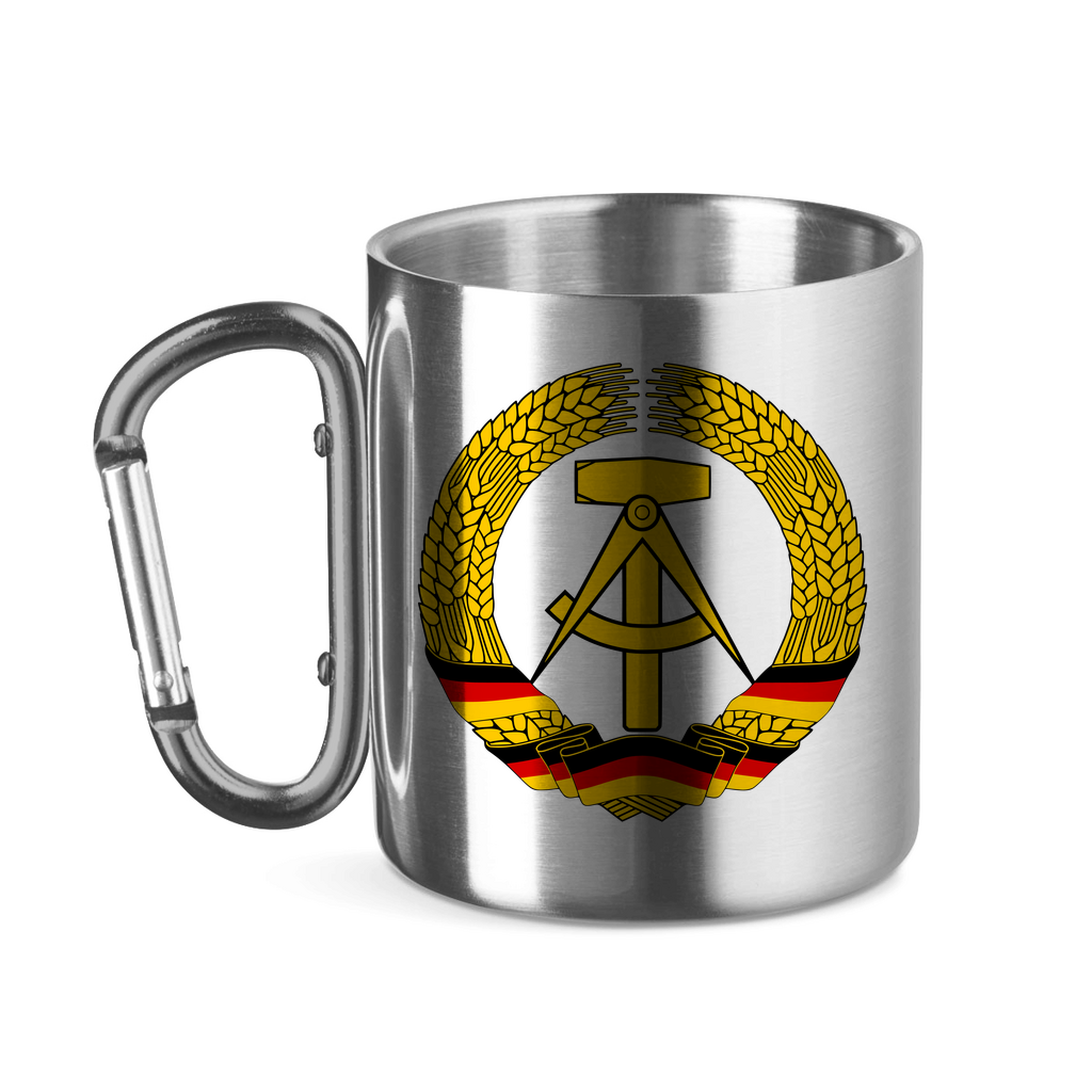 Ostdeutschland Edelstahltasse 'DDR' mit Karabiner - PatriotenPrint